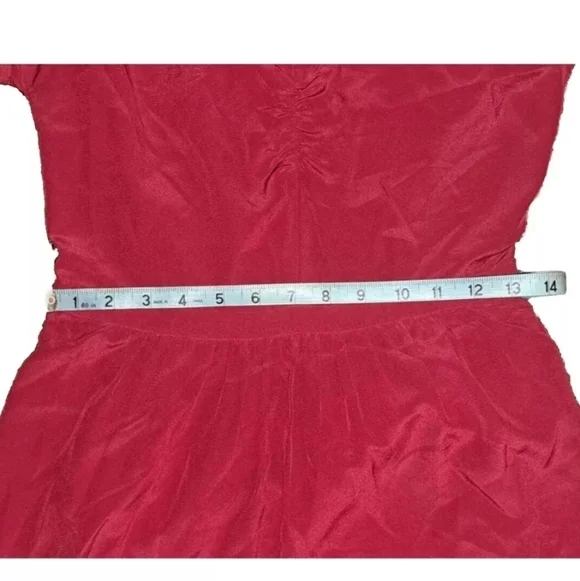 Madewell | Red Pink Ruched V-neck Short Sleeve Silk Dress Size 2 B26#10 - Picture 7 of 8